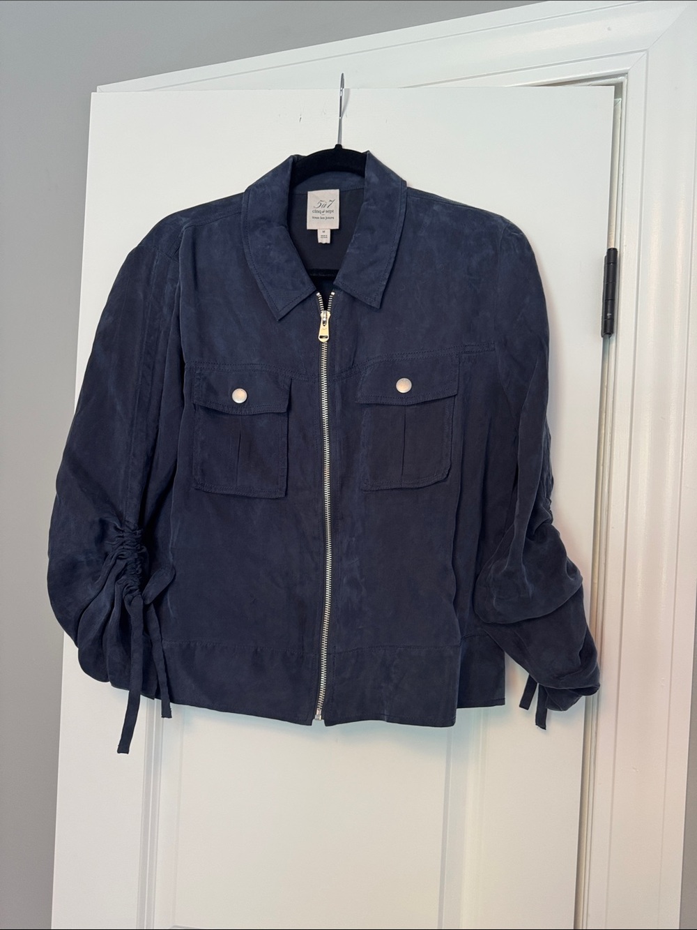 Cinq a sept Soft Sueded look Navy Zip-Front Jacket